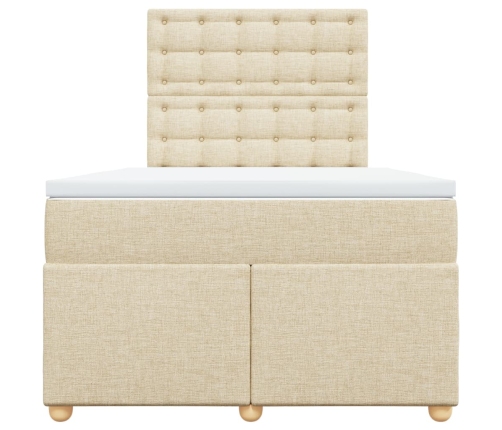 Cama box spring con colchón tela color crema 120x200 cm