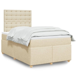 Cama box spring con colchón tela color crema 120x200 cm