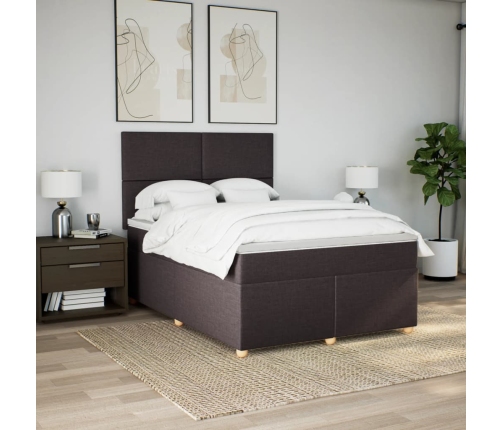 Cama box spring con colchón tela marrón oscuro 140x190 cm