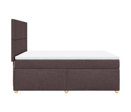 Cama box spring con colchón tela marrón oscuro 140x190 cm