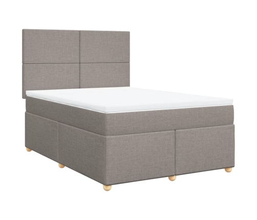 Cama box spring con colchón tela gris taupe 140x190 cm