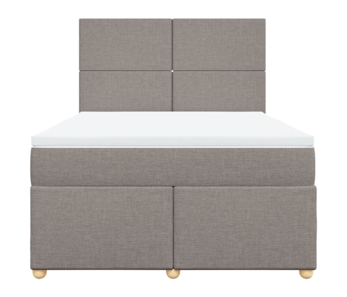 Cama box spring con colchón tela gris taupe 140x190 cm