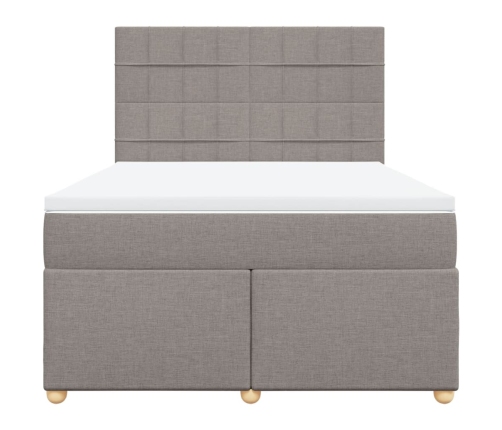 Cama box spring con colchón tela gris taupe 140x190 cm