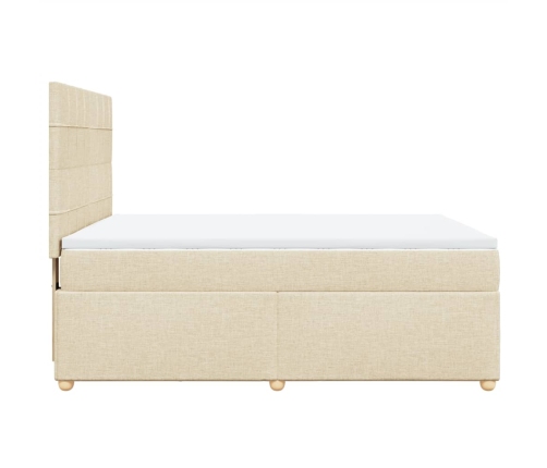 Cama box spring con colchón tela color crema 140x190 cm