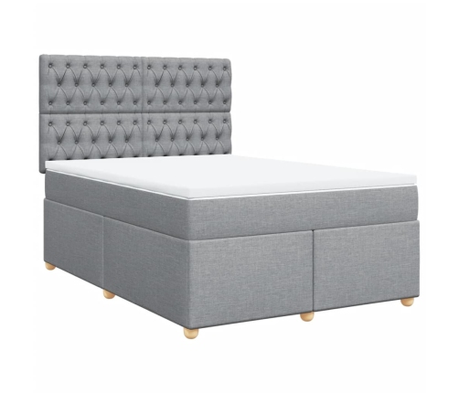 Cama box spring con colchón tela gris claro 140x190 cm