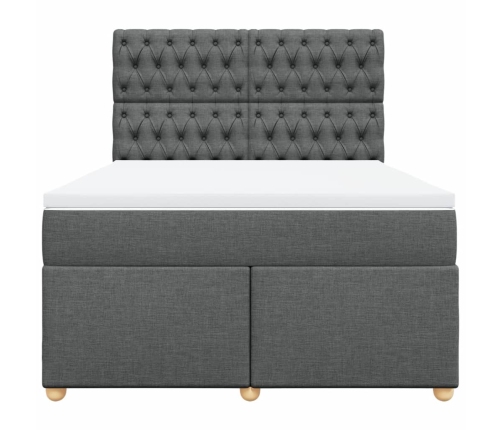 Cama box spring con colchón tela gris oscuro 140x190 cm