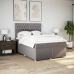 Cama box spring con colchón tela gris taupe 140x190 cm