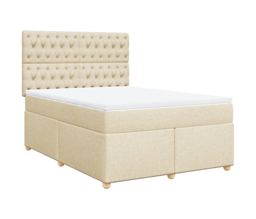 Cama box spring con colchón tela color crema 140x190 cm