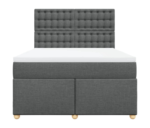 Cama box spring con colchón tela gris oscuro 140x190 cm
