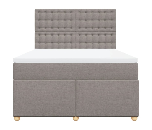 Cama box spring con colchón tela gris taupe 140x190 cm