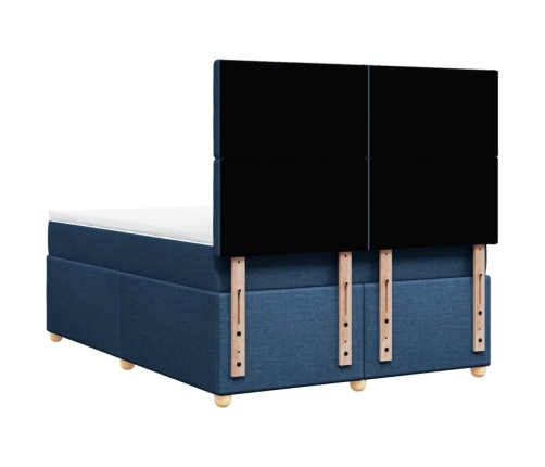 Cama box spring con colchón tela azul 140x190 cm