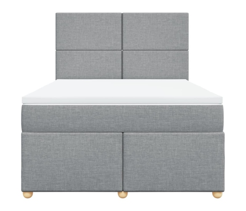 Cama box spring con colchón tela gris claro 140x200 cm