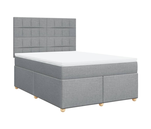 Cama box spring con colchón tela gris claro 140x200 cm