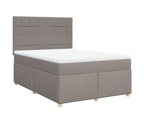 Cama box spring con colchón tela gris taupe 140x200 cm