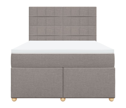 Cama box spring con colchón tela gris taupe 140x200 cm