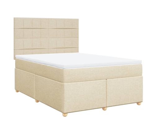 Cama box spring con colchón tela color crema 140x200 cm