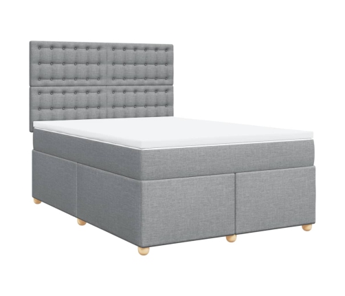 Cama box spring con colchón tela gris claro 140x200 cm