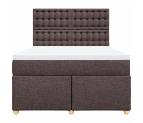 Cama box spring con colchón tela marrón oscuro 140x200 cm