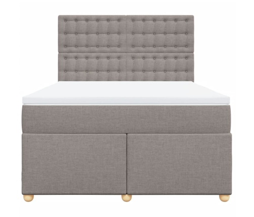 Cama box spring con colchón tela gris taupe 140x200 cm