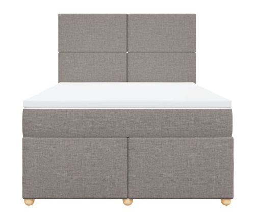 Cama box spring con colchón tela gris taupe 160x200 cm