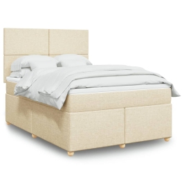 Cama box spring con colchón tela color crema 160x200 cm