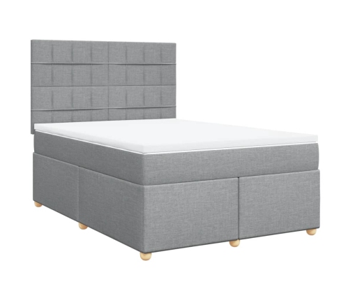 Cama box spring con colchón tela gris claro 160x200 cm