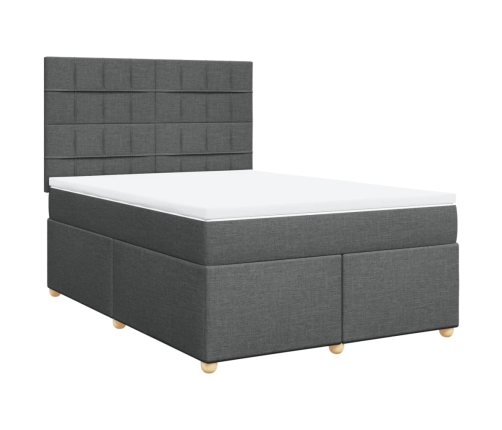 Cama box spring con colchón tela gris oscuro 160x200 cm