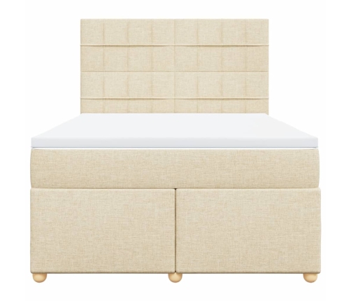 Cama box spring con colchón tela color crema 160x200 cm