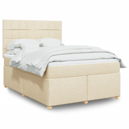 Cama box spring con colchón tela color crema 160x200 cm