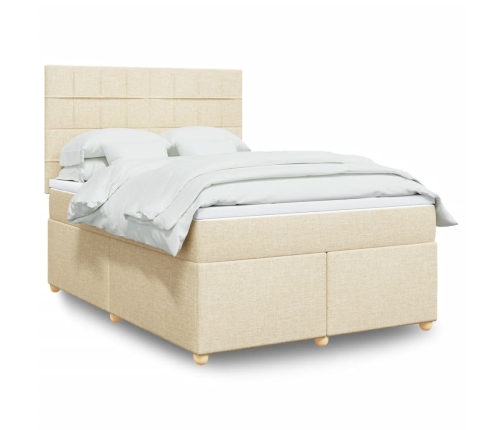 Cama box spring con colchón tela color crema 160x200 cm