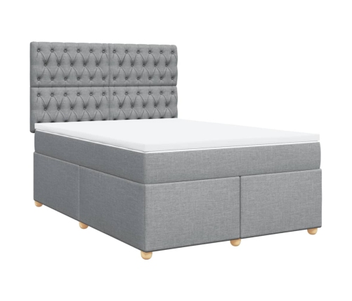 Cama box spring con colchón tela gris claro 160x200 cm