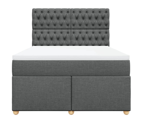 Cama box spring con colchón tela gris oscuro 160x200 cm