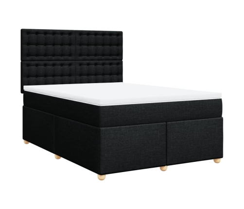 Cama box spring con colchón tela negro 160x200 cm