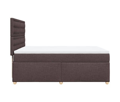 Cama box spring con colchón tela marrón oscuro 160x200 cm