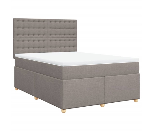 Cama box spring con colchón tela gris taupe 160x200 cm