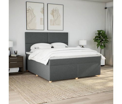 Cama box spring con colchón tela gris oscuro 180x200 cm