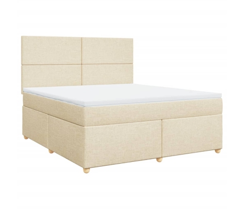 Cama box spring con colchón tela color crema 180x200 cm