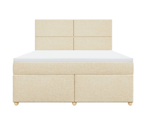 Cama box spring con colchón tela color crema 180x200 cm