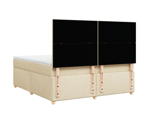 Cama box spring con colchón tela color crema 180x200 cm