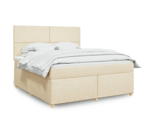 Cama box spring con colchón tela color crema 180x200 cm