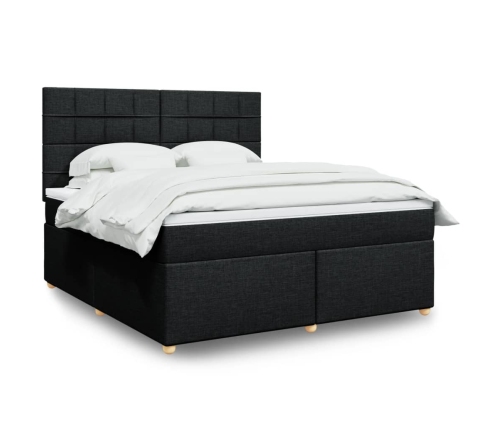 Cama box spring con colchón tela negro 180x200 cm