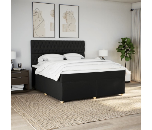 Cama box spring con colchón tela negro 180x200 cm