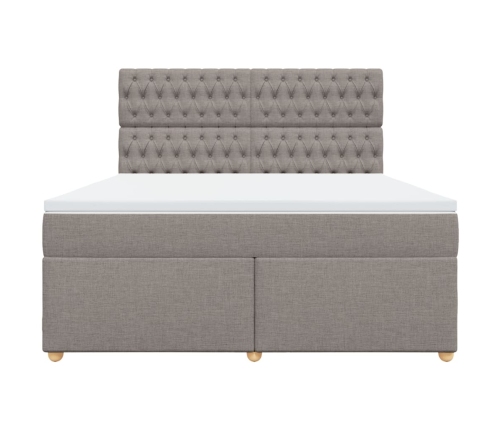 Cama box spring con colchón tela gris taupe 180x200 cm