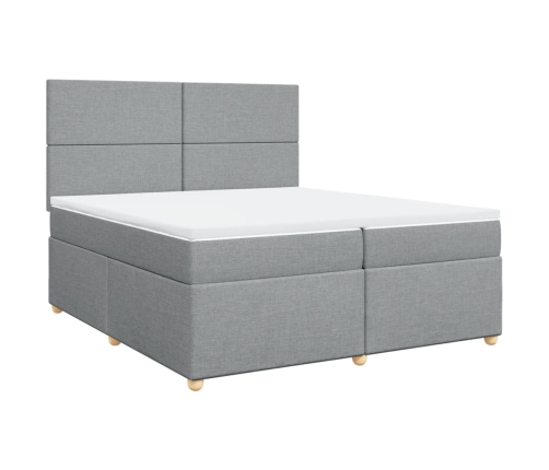 Cama box spring con colchón tela gris claro 200x200 cm