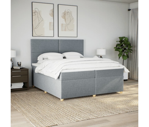 Cama box spring con colchón tela gris claro 200x200 cm