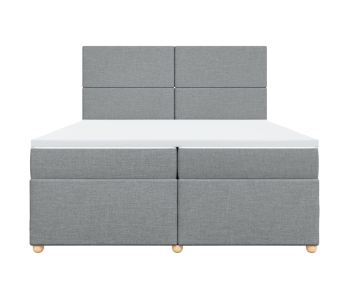 Cama box spring con colchón tela gris claro 200x200 cm