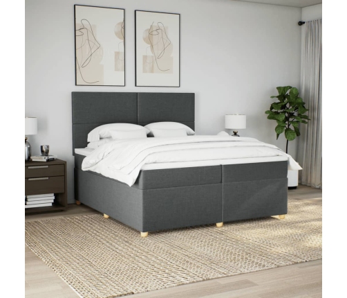 Cama box spring con colchón tela gris oscuro 200x200 cm