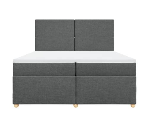 Cama box spring con colchón tela gris oscuro 200x200 cm