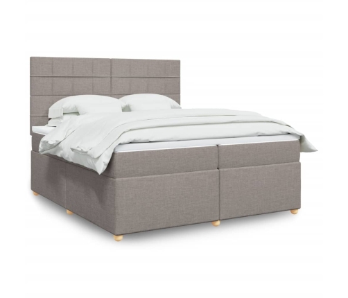 Cama box spring con colchón tela gris taupe 200x200 cm