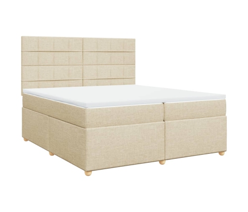 Cama box spring con colchón tela color crema 200x200 cm